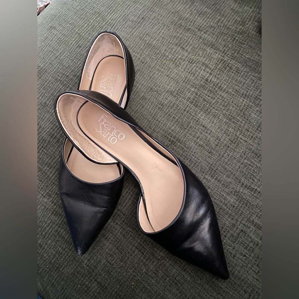 Franco Sarto Black Leather Pointed D'Orsay Flats